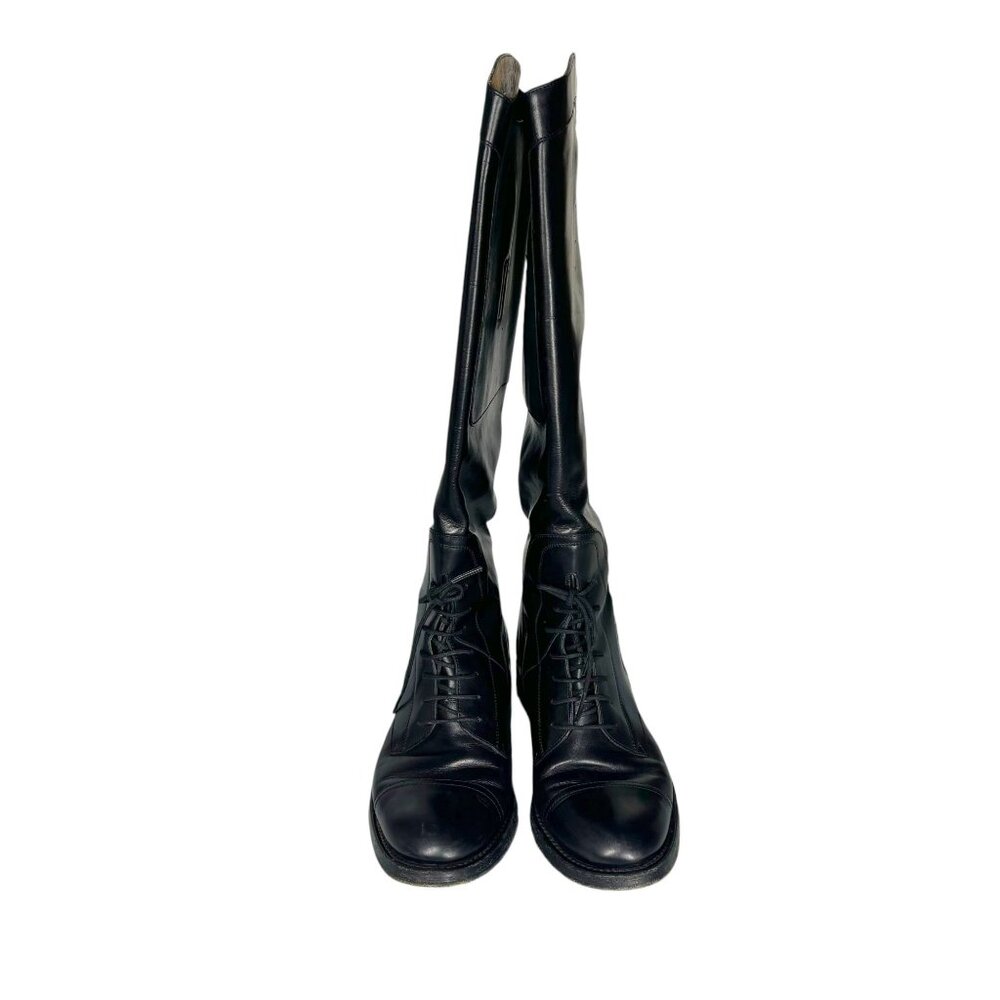 Gucci Black Boulanger Equestrian Tall Lace Up Leather Boots - Picture 2 of 16